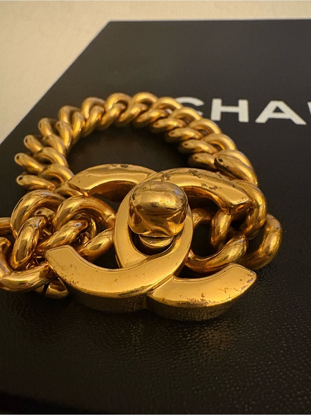 Vintage Chanel 1995 CC Turnlock Gold Chunky Curb Chain Bracelet
